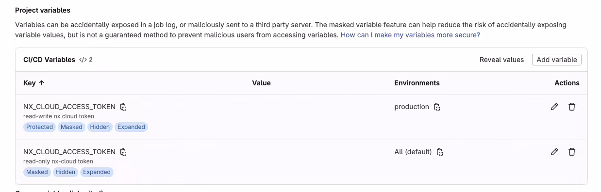 GitLab project variable configuration screen